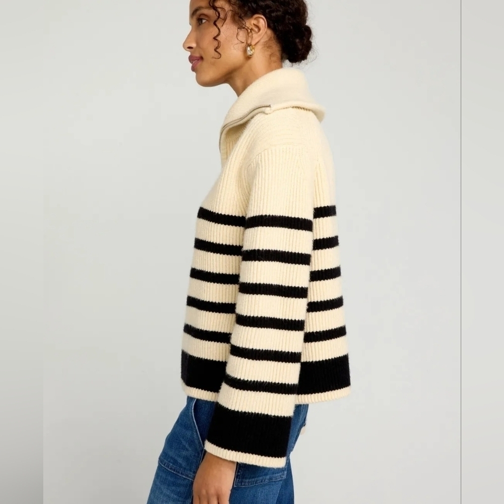 BlankNYC Turn-Neck Peak Hour Striped Sweater Ivory Black NWT Size Small - Picture 7 of 16